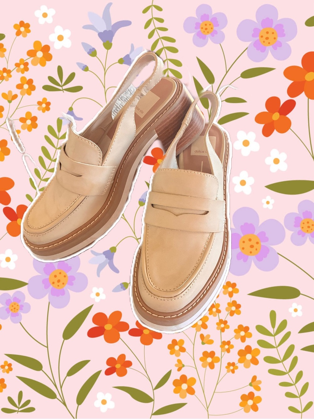 Dolce Vita Neutral Beige Leather Platform Slingback Loafers